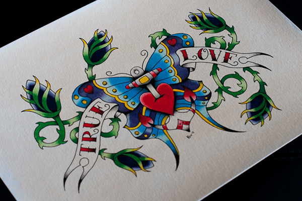 how to paint tattoo flash with watercolor