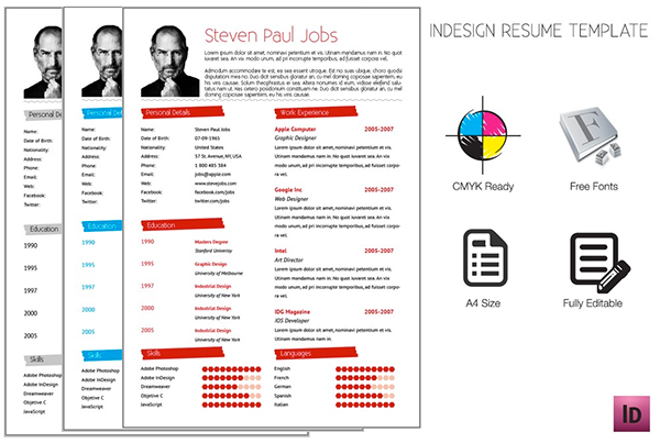 Modern InDesign Resume Template Set (3 Colors) / $4.00